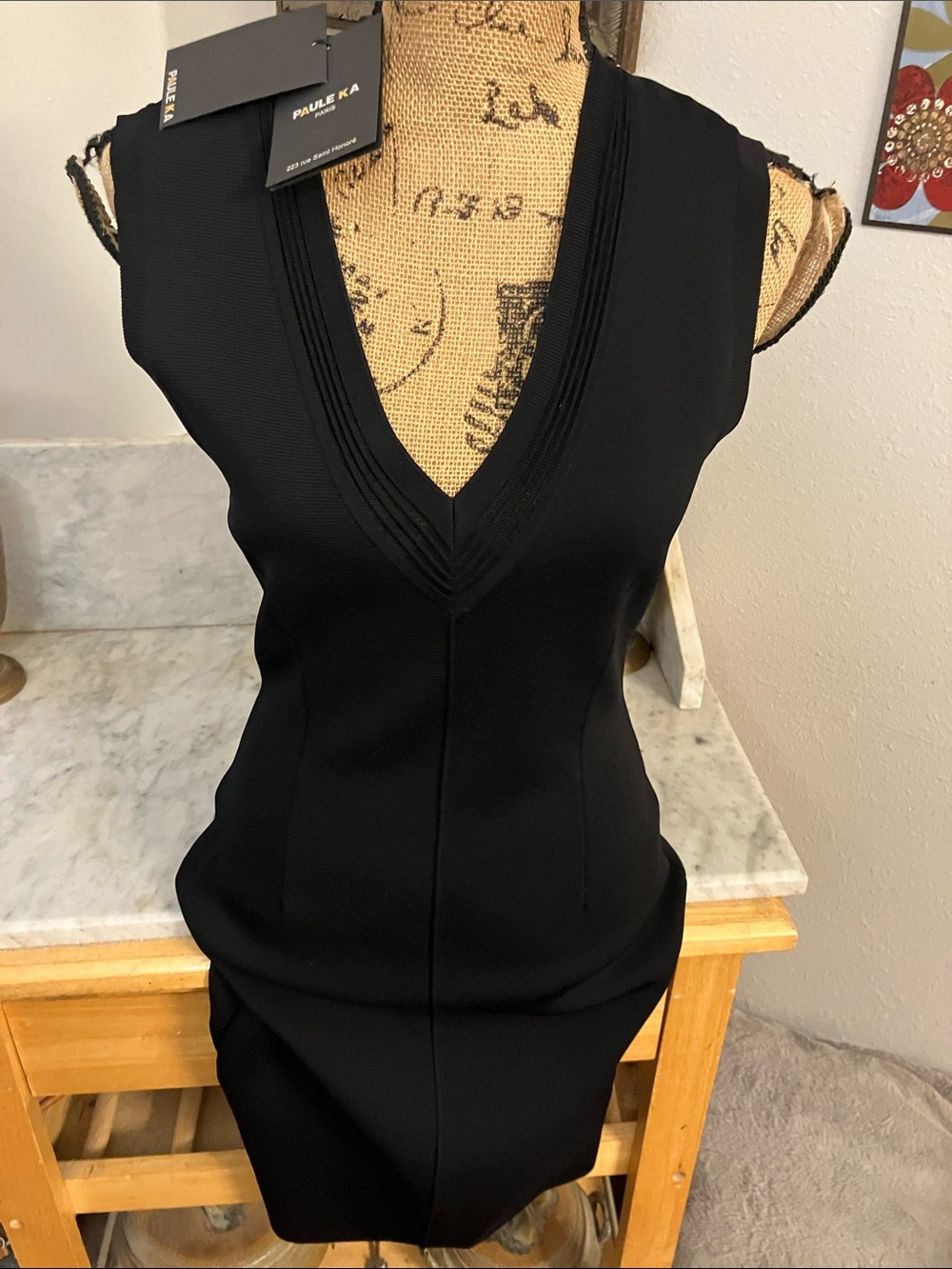 PAULE KA Black Sleeveless V-Neck Sheath Dress Sz L!!😍